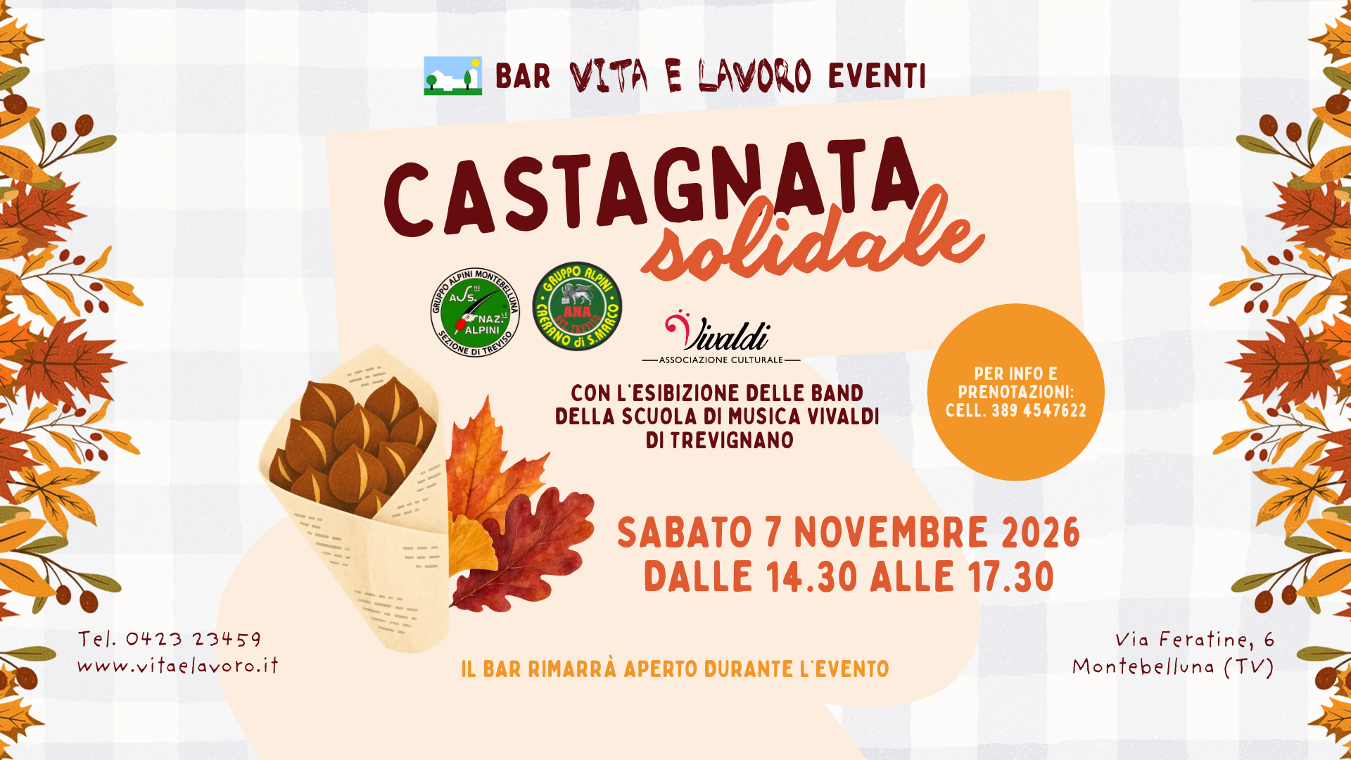 Castagnata Solidale 07.11.2026 | Bar Vita e Lavoro Montebelluna